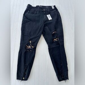 jusy blue mid rise skinny fit black jeans animal print peekaboo 18w(2),20w,22w